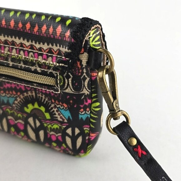 Sakroots Coated Canvas Double Bifold Wallet Clutch Multi Neon Boho Art-To-Wear - Picture 7 of 16